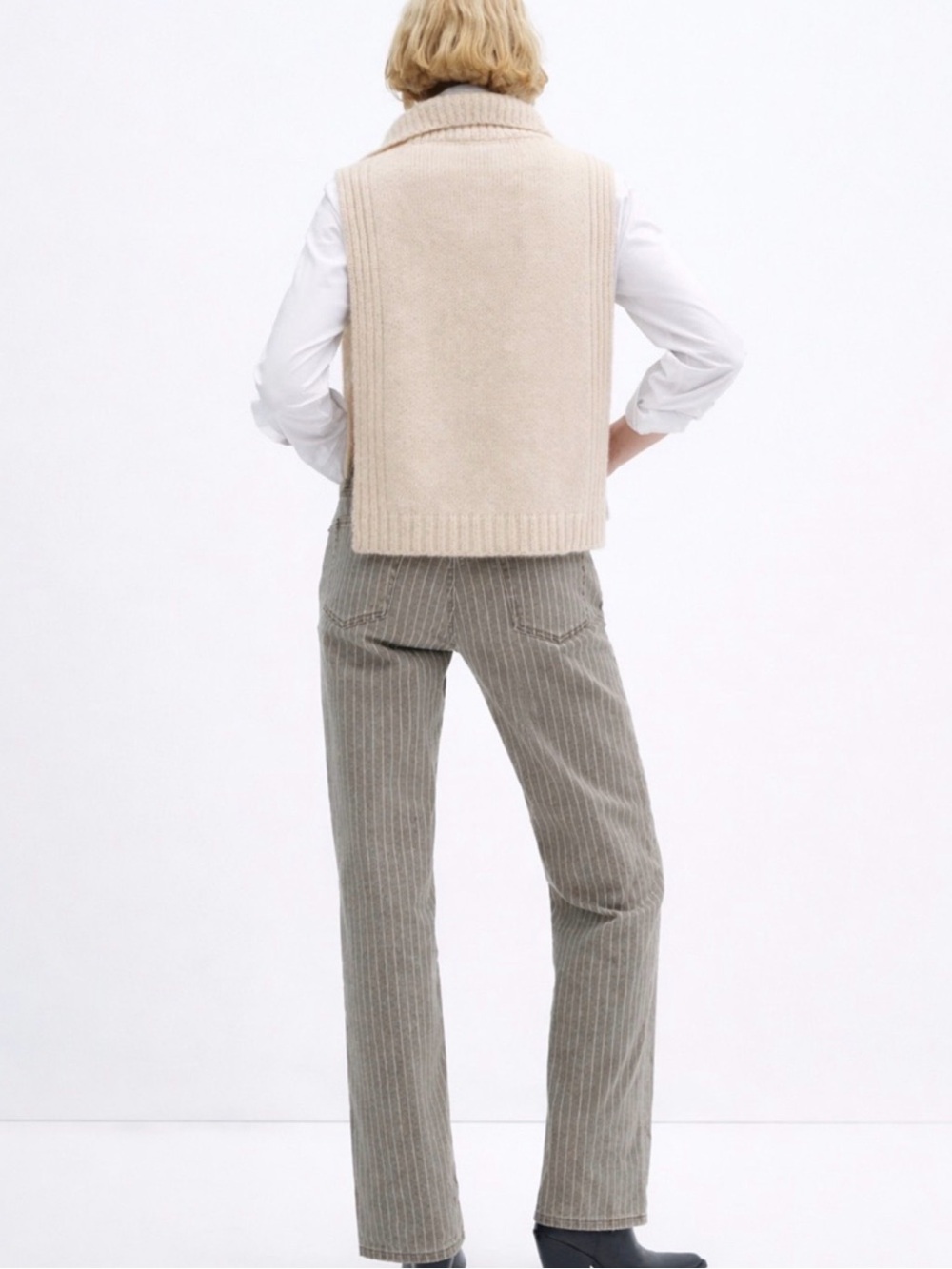 H&M Cream Half Zip Knit Sweater Vest Open Side Minimalist - Picture 12 of 15